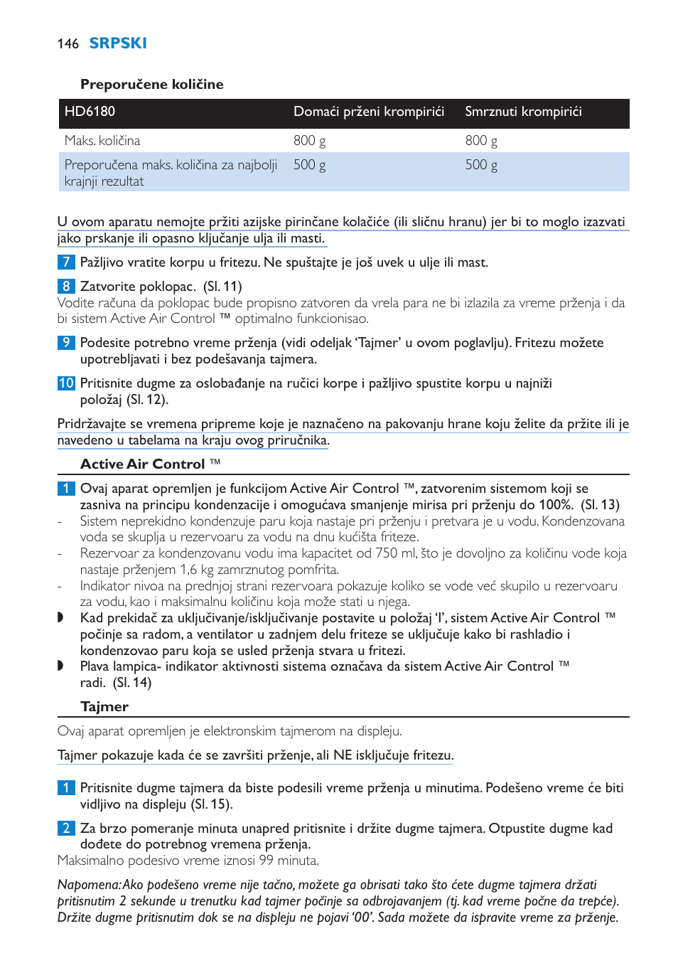 Active air control, Tajmer | Philips HD6180 User Manual | Page 146 / 168