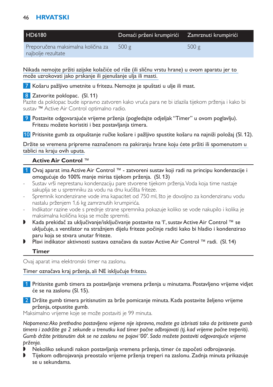 Active air control, Timer | Philips HD6180 User Manual | Page 46 / 168