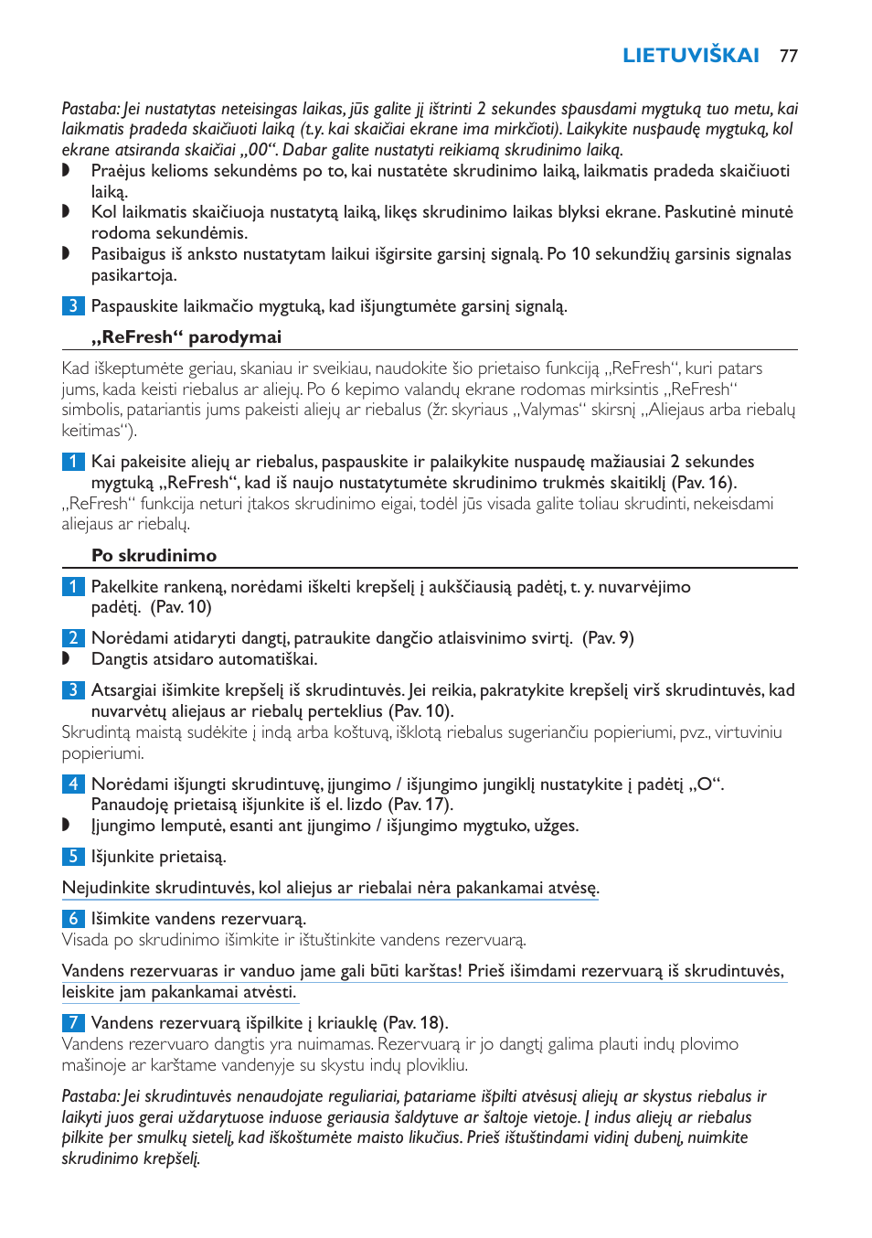 Refresh“ parodymai, Po skrudinimo | Philips HD6180 User Manual | Page 77 / 168