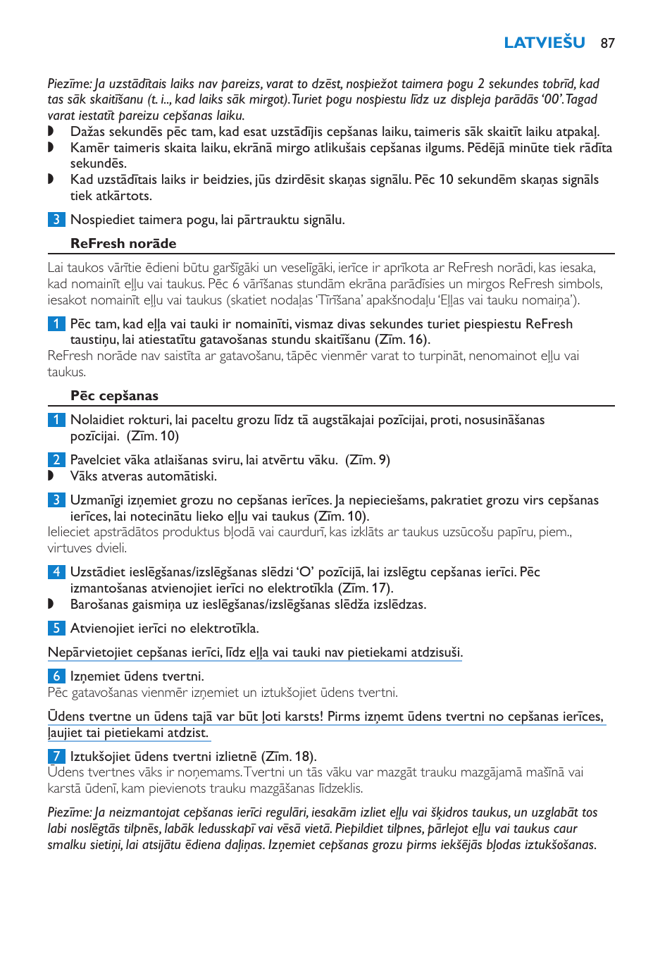 Refresh norāde, Pēc cepšanas, Daudzumi, temperatūras un cepšanas laiki | Philips HD6180 User Manual | Page 87 / 168