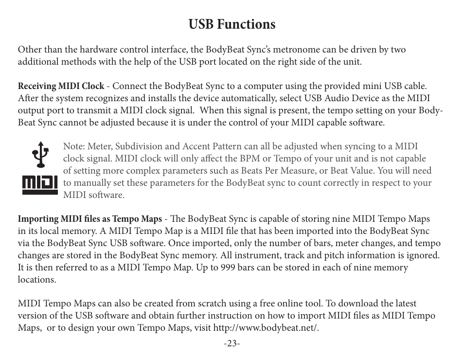 Usb functions | Peterson BBS-1 BodyBeat Sync User Manual | Page 23 / 36