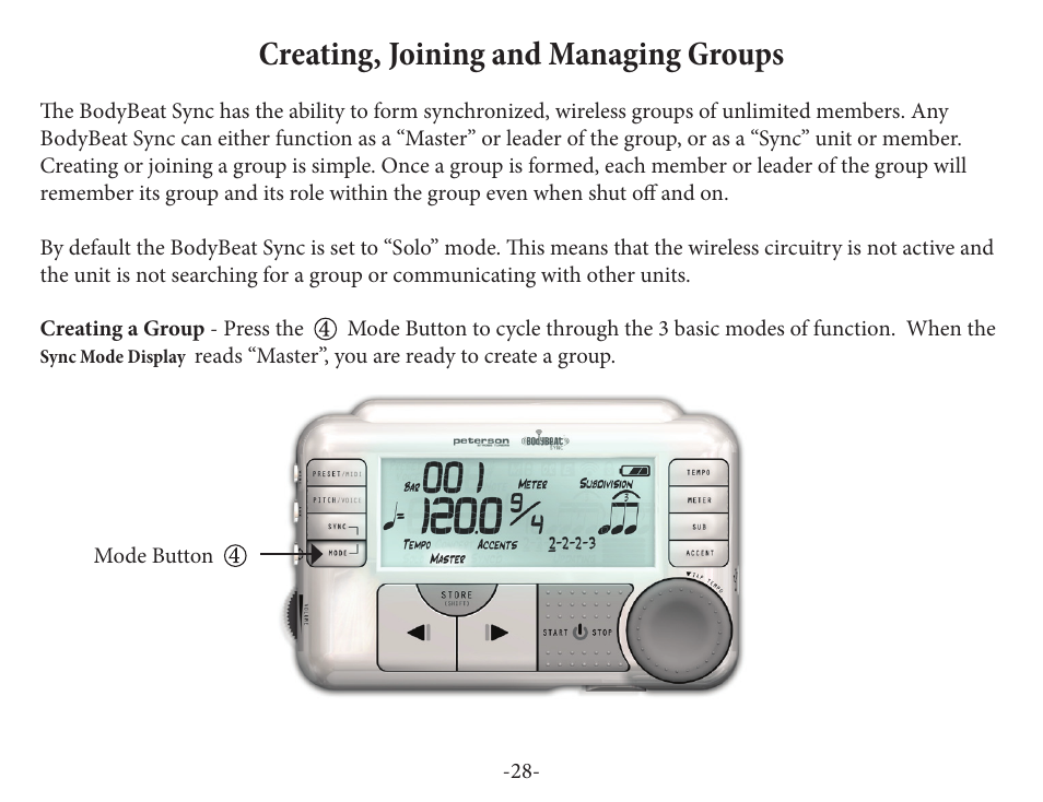 Creating, joining and managing groups | Peterson BBS-1 BodyBeat Sync User Manual | Page 28 / 36