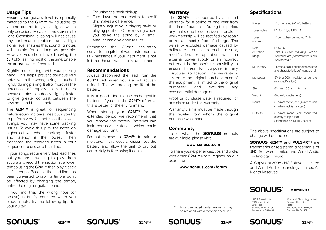 Sonuus | Peterson Sonuus G2M User Manual | Page 2 / 2