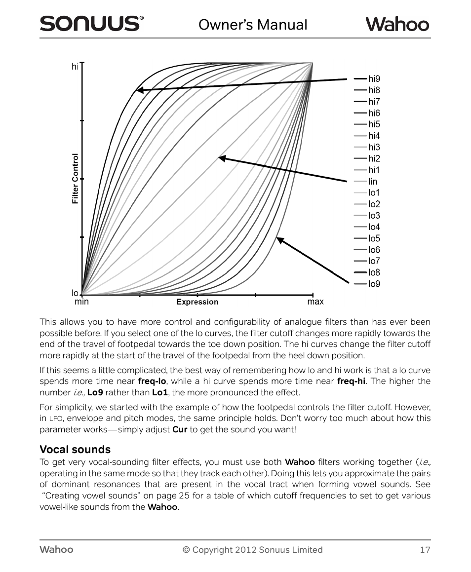 Owner’s manual, Vocal sounds | Peterson Sonuus Wahoo User Manual | Page 17 / 32
