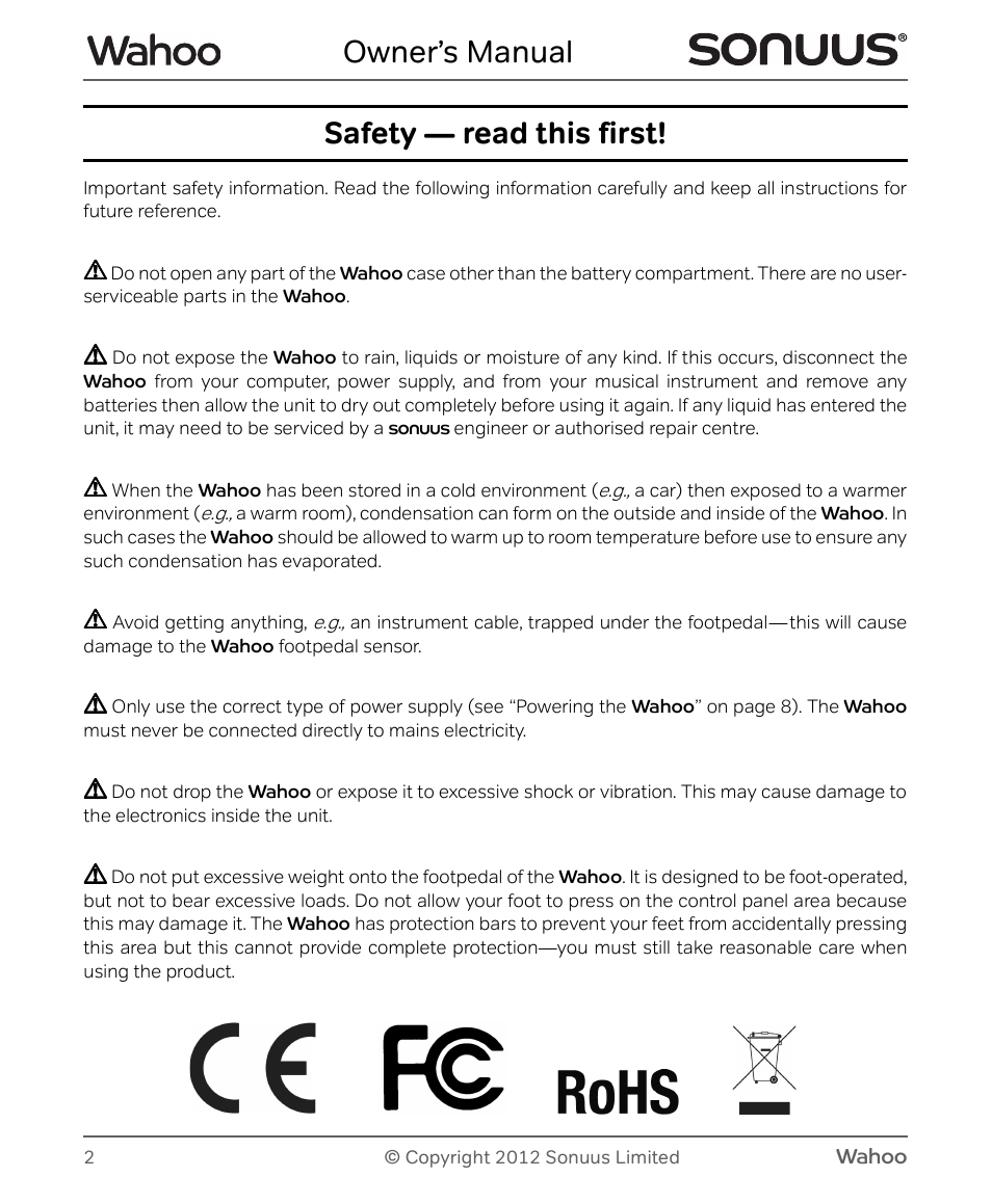 Owner’s manual, Safety — read this first | Peterson Sonuus Wahoo User Manual | Page 2 / 32