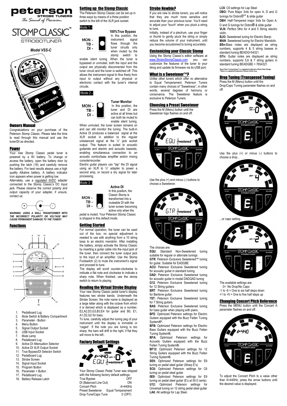 Peterson StroboStomp Classic User Manual | 2 pages