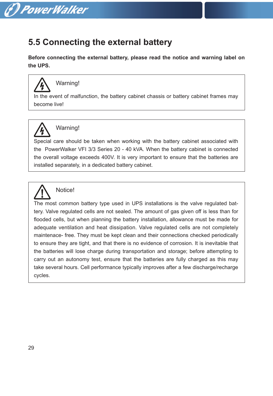 5 connecting the external battery | PowerWalker VFI 20000TP 3_3 BE User Manual | Page 34 / 60