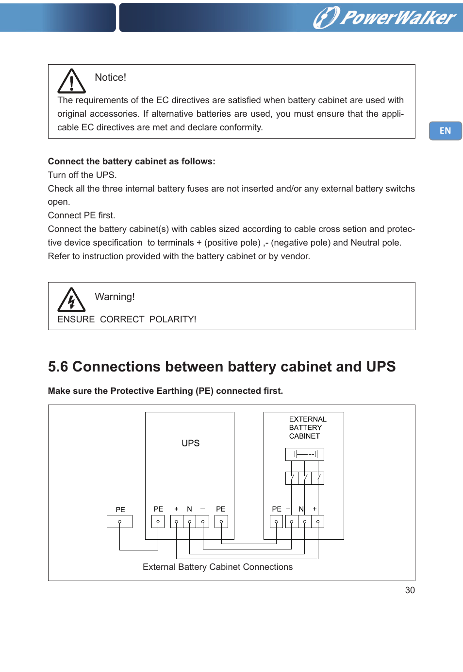 6 connections between battery cabinet and ups | PowerWalker VFI 20000TP 3_3 BE User Manual | Page 35 / 60
