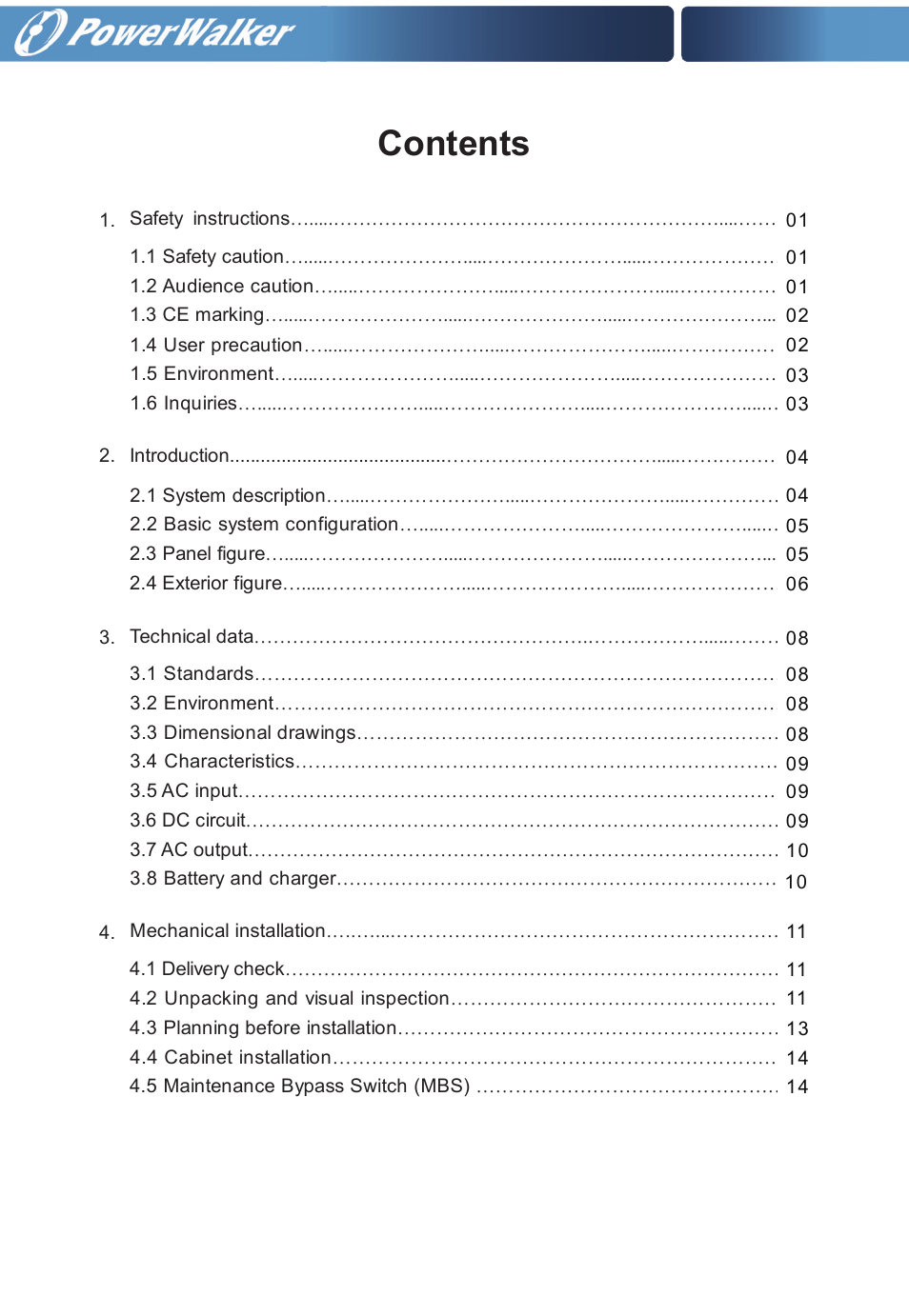 PowerWalker VFI 20000TP 3_3 BE User Manual | Page 4 / 60