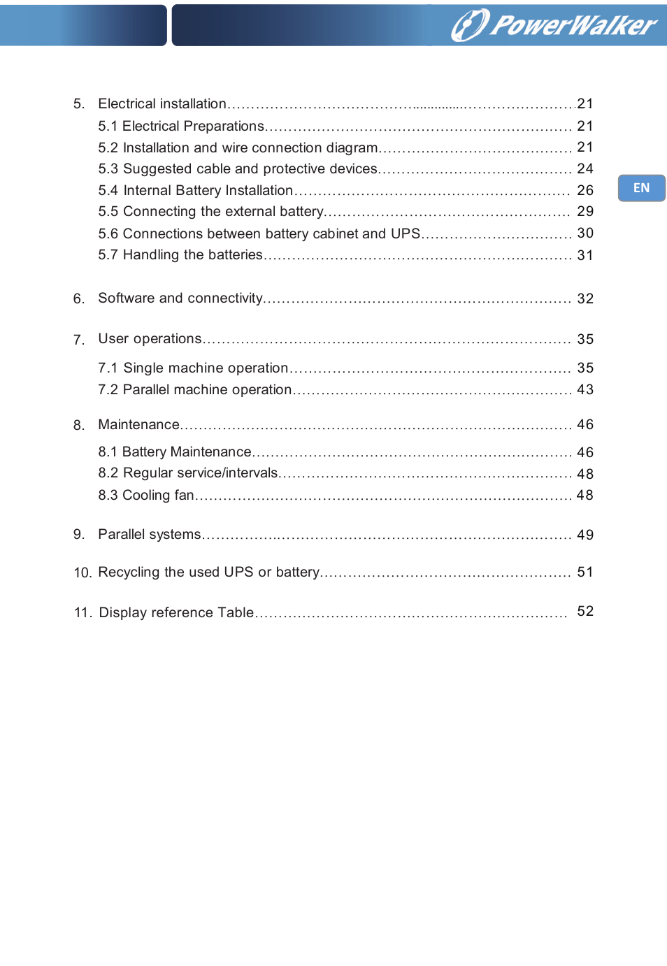 PowerWalker VFI 20000TP 3_3 BE User Manual | Page 5 / 60