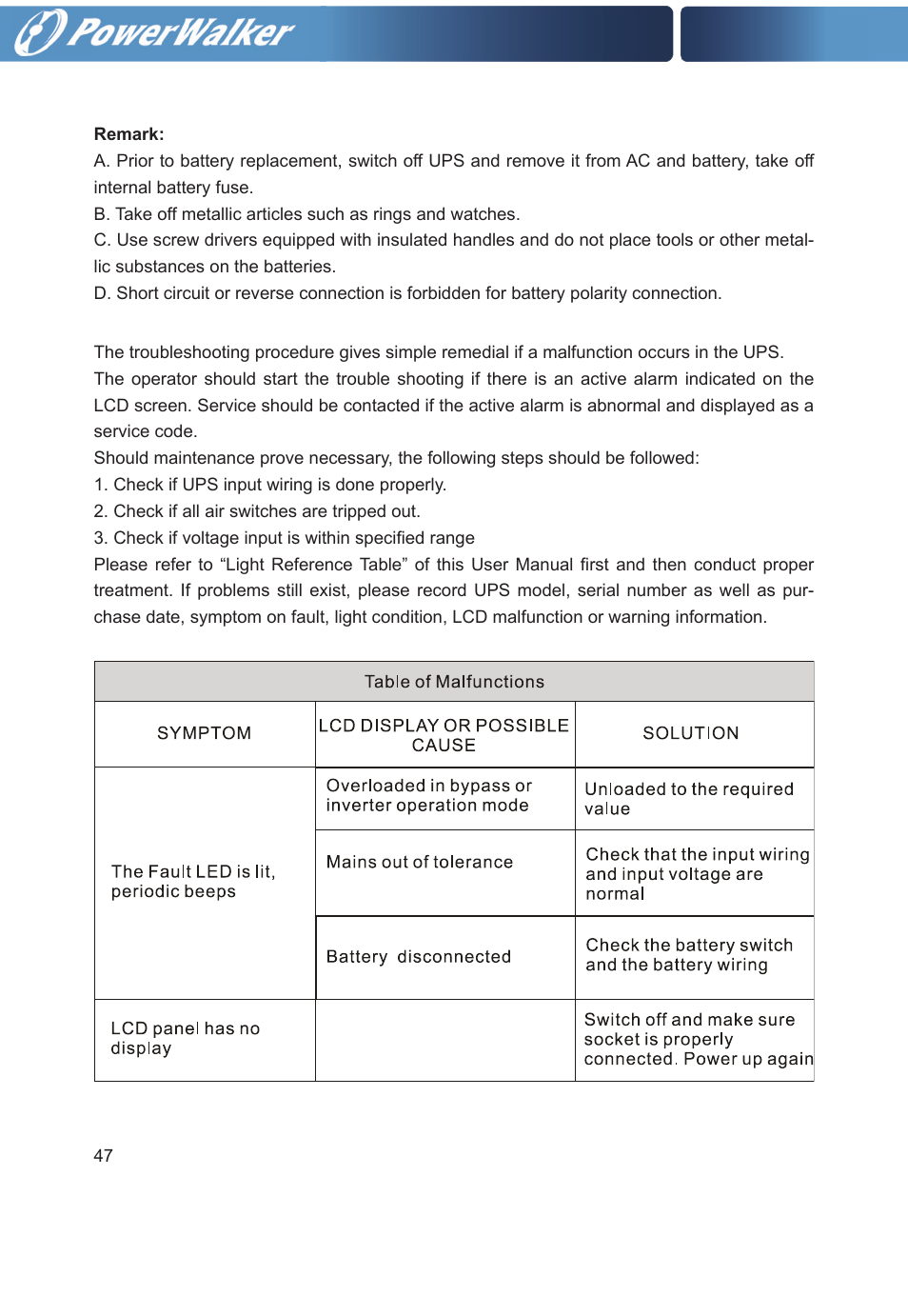 PowerWalker VFI 20000TP 3_3 BE User Manual | Page 52 / 60