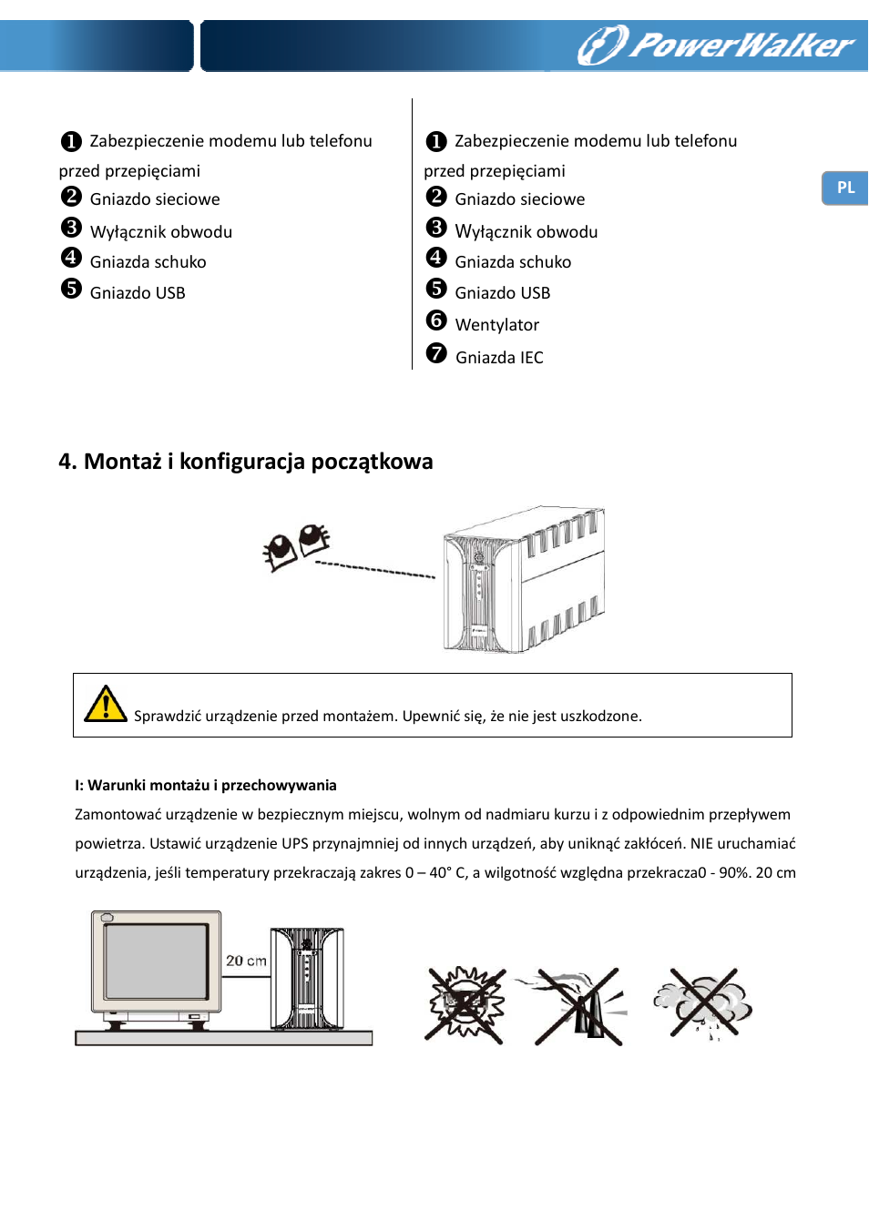 Montaż i konfiguracja początkowa | PowerWalker VI 400 SE User Manual | Page 149 / 220