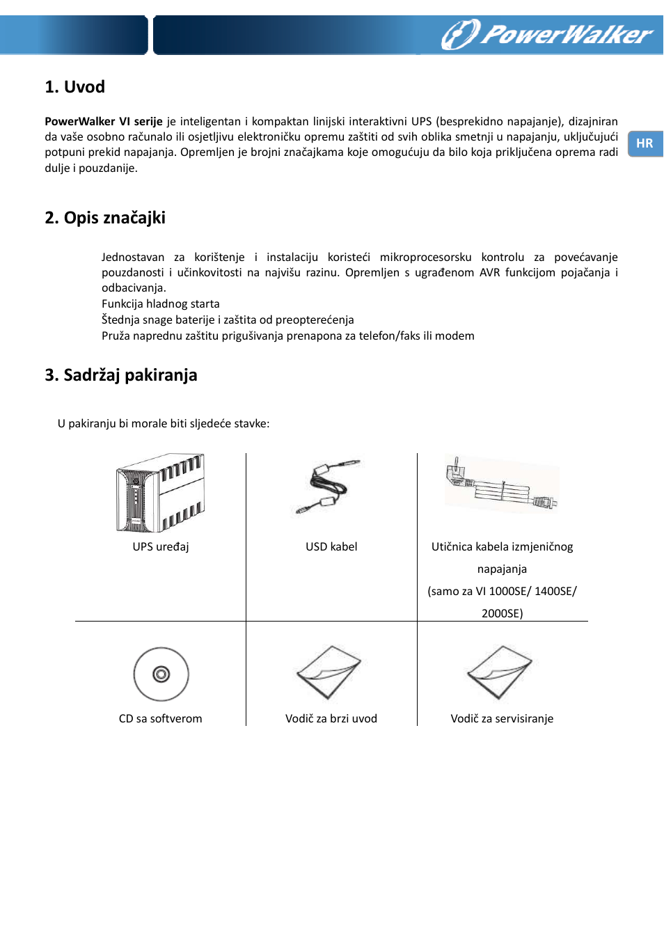 Uvod, Opis značajki, Sadržaj pakiranja | PowerWalker VI 400 SE User Manual | Page 169 / 220