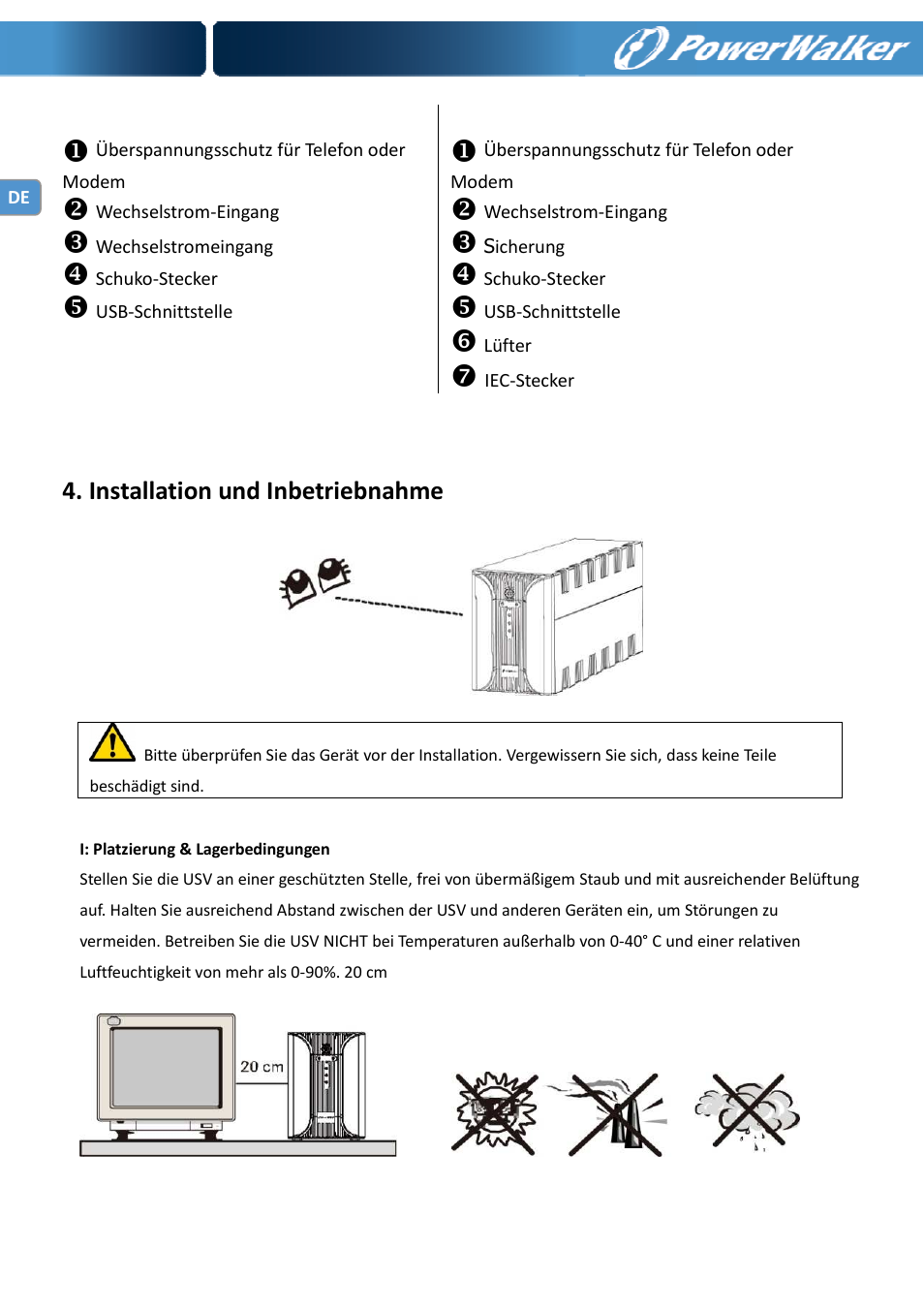 Installation und inbetriebnahme | PowerWalker VI 400 SE User Manual | Page 17 / 220