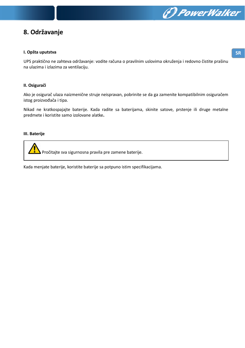 Održavanje | PowerWalker VI 400 SE User Manual | Page 219 / 220