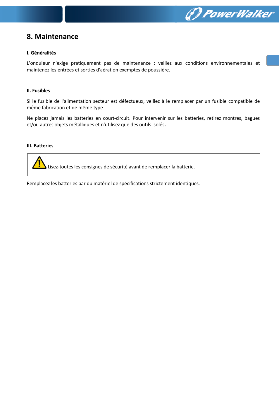 Maintenance | PowerWalker VI 400 SE User Manual | Page 32 / 220