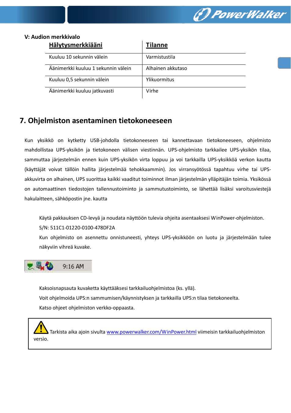 Ohjelmiston asentaminen tietokoneeseen | PowerWalker VI 400 SE User Manual | Page 86 / 220