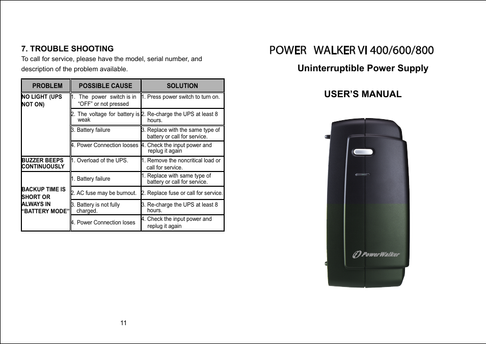 PowerWalker VI 400 IEC User Manual | 6 pages