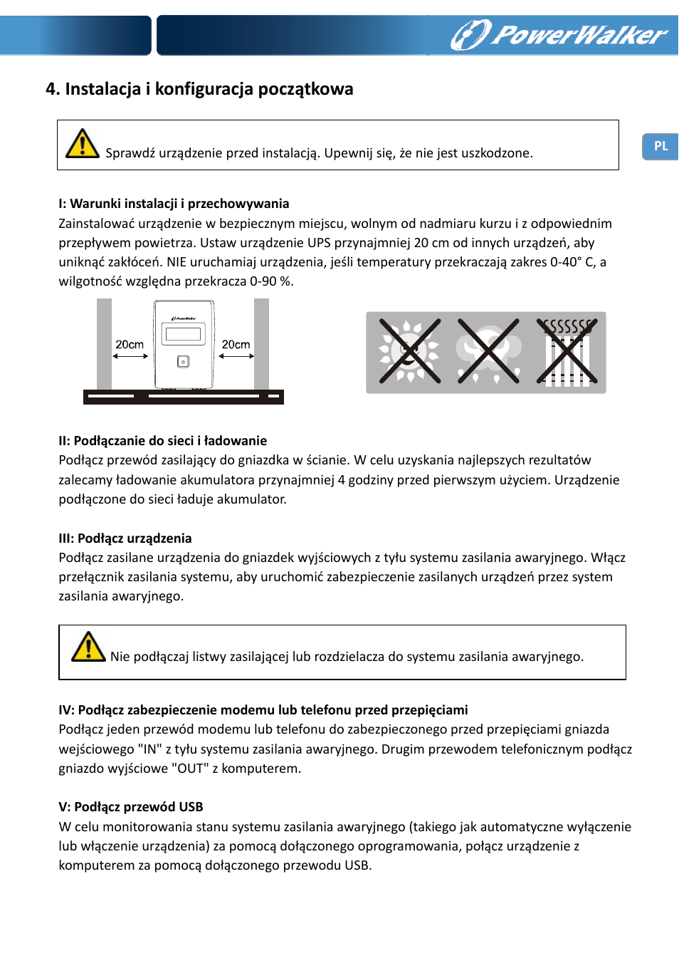 Instalacja i konfiguracja początkowa | PowerWalker VI 650 LCD User Manual | Page 120 / 183