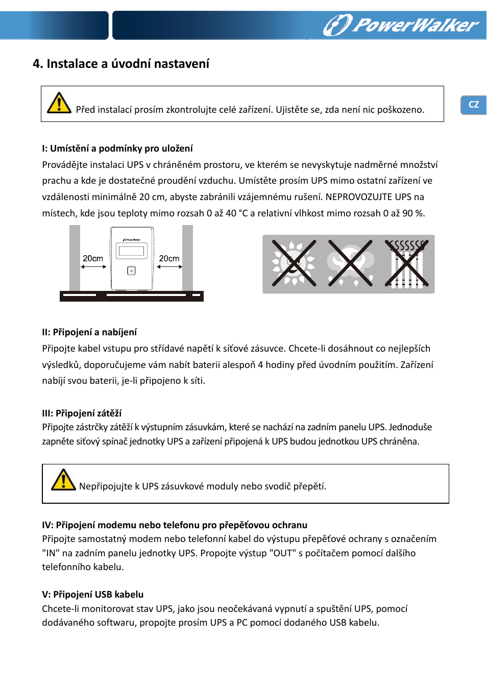 Instalace a úvodní nastavení | PowerWalker VI 650 LCD User Manual | Page 130 / 183