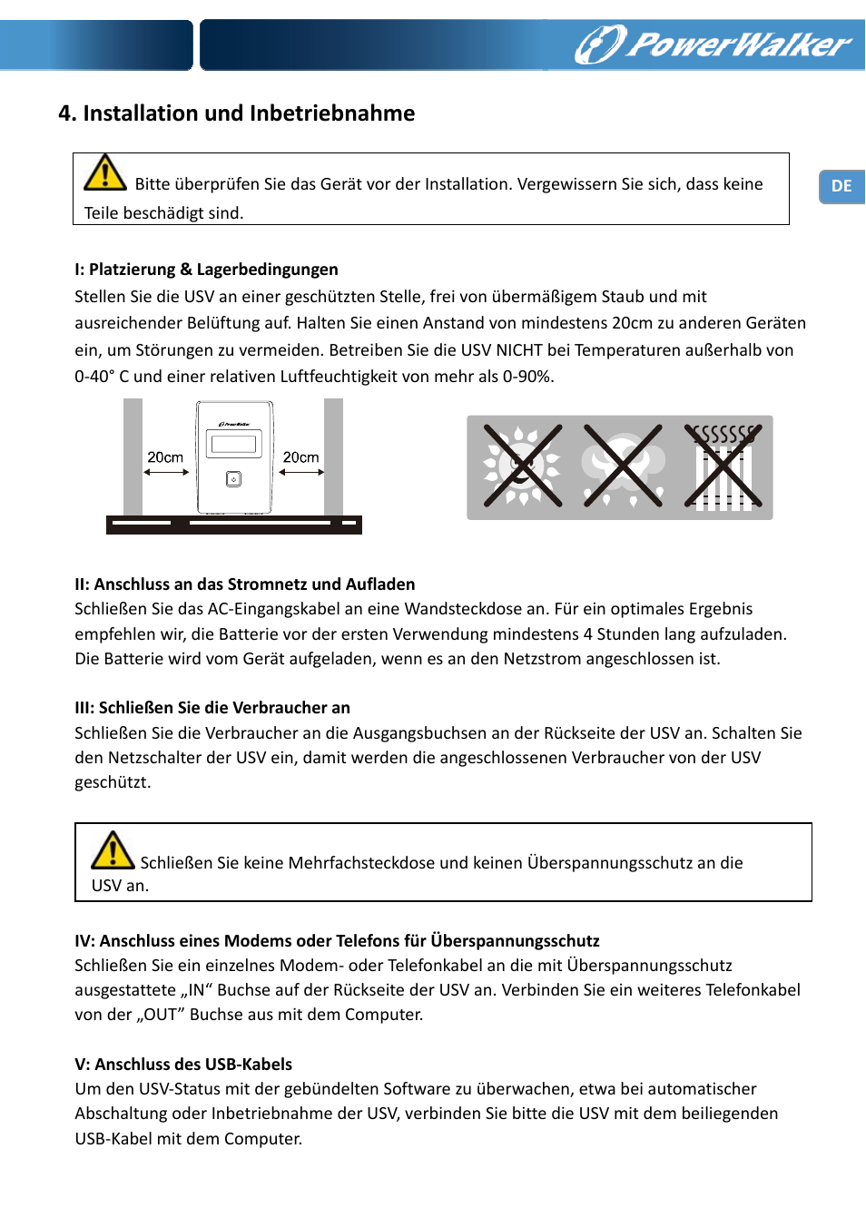 Installation und inbetriebnahme | PowerWalker VI 650 LCD User Manual | Page 14 / 183