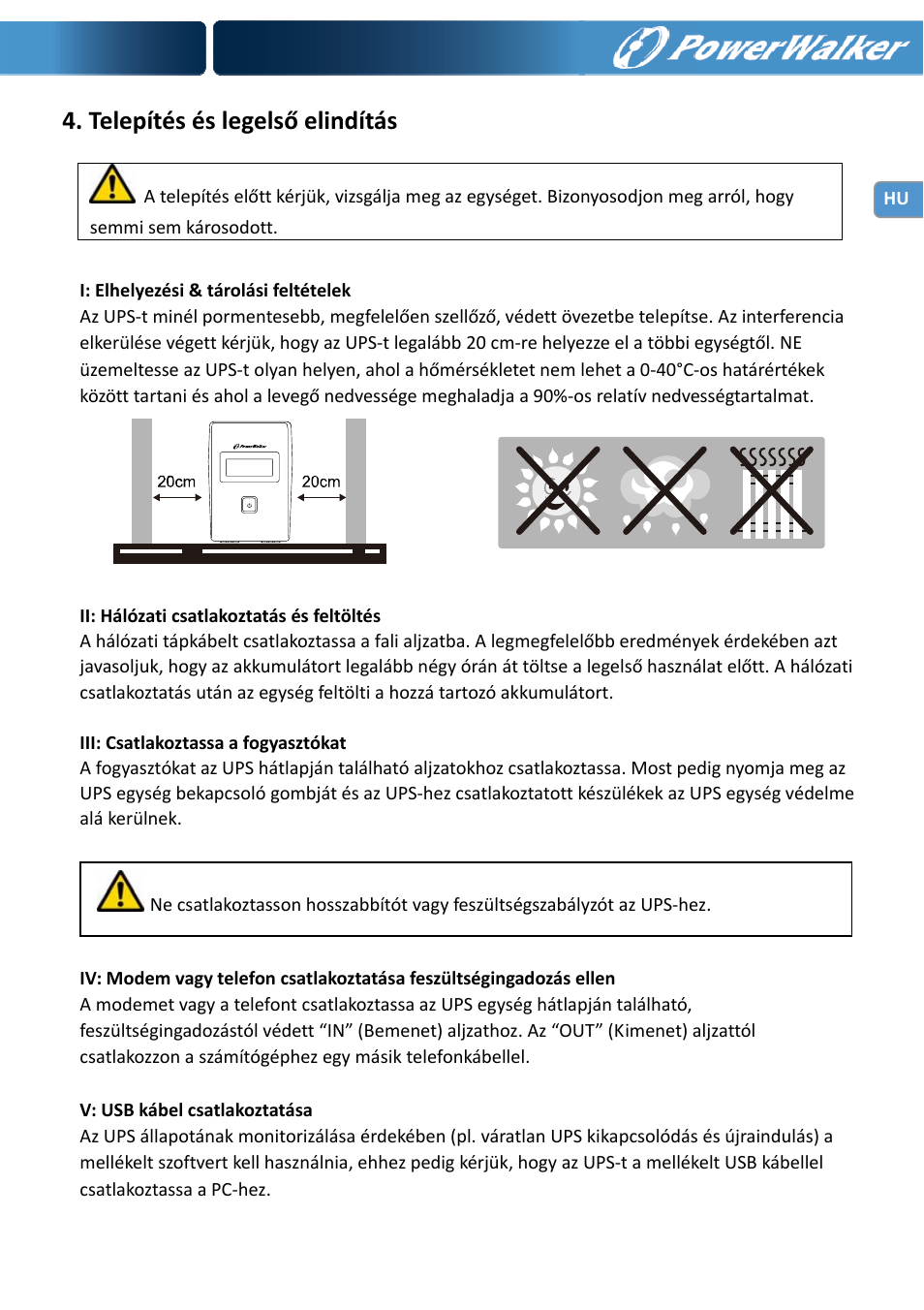 Telepítés és legelső elindítás | PowerWalker VI 650 LCD User Manual | Page 150 / 183