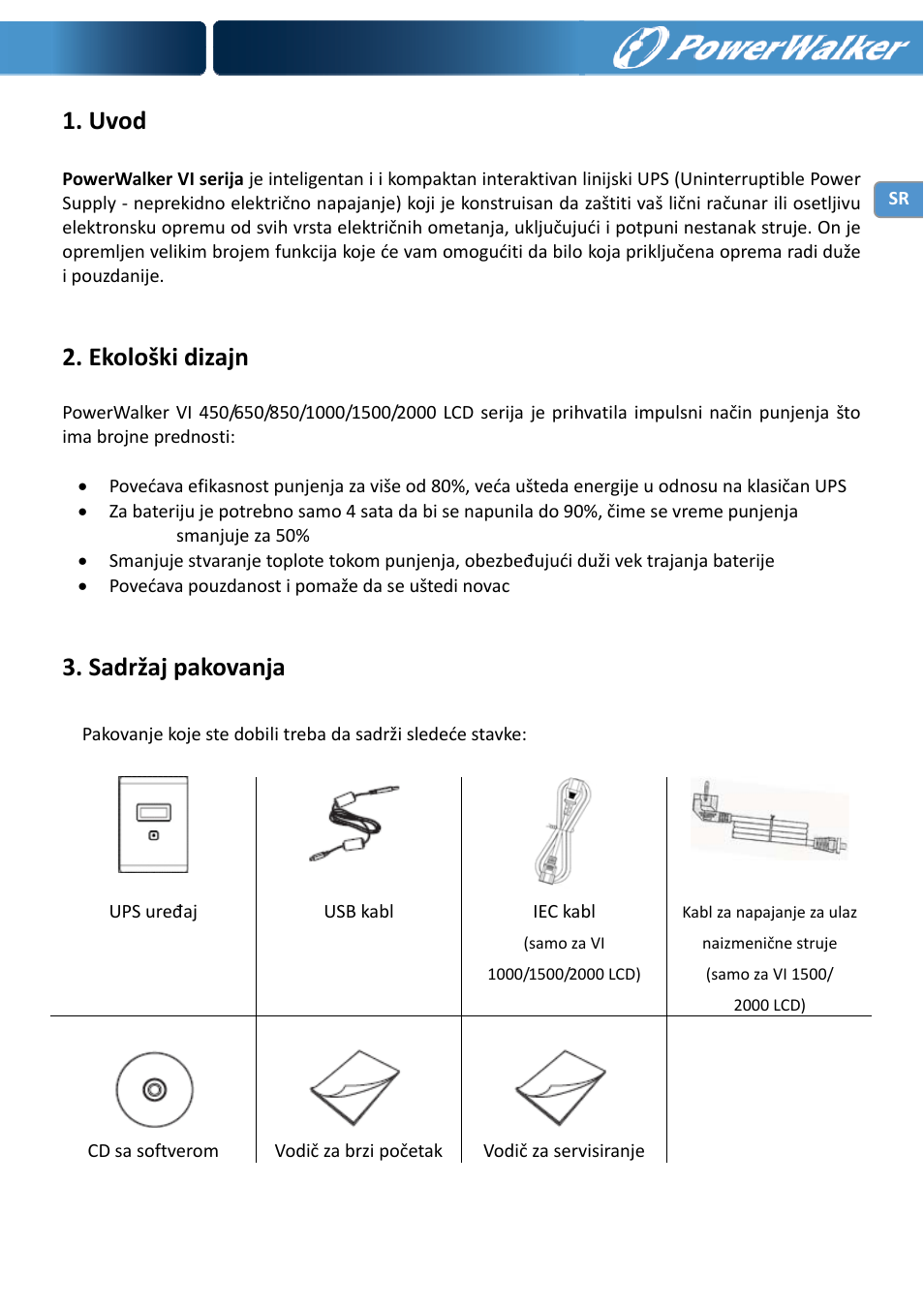 Uvod, Ekološki dizajn, Sadržaj pakovanja | PowerWalker VI 650 LCD User Manual | Page 178 / 183