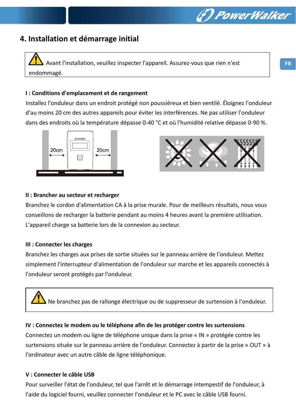 Installation et démarrage initial | PowerWalker VI 650 LCD User Manual | Page 22 / 183