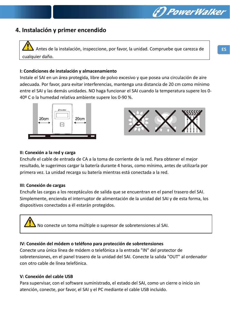 Instalación y primer encendido | PowerWalker VI 650 LCD User Manual | Page 30 / 183
