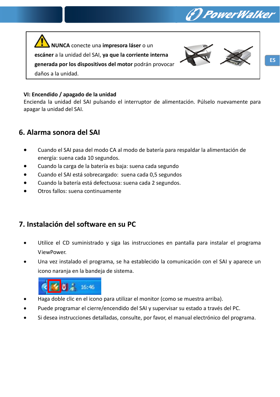 Alarma sonora del sai, Instalación del software en su pc | PowerWalker VI 650 LCD User Manual | Page 31 / 183