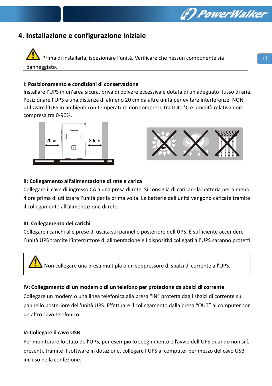 Installazione e configurazione iniziale | PowerWalker VI 650 LCD User Manual | Page 40 / 183