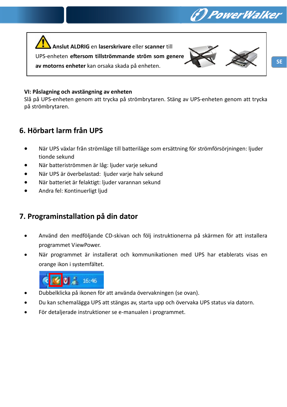 Hörbart larm från ups, Programinstallation på din dator | PowerWalker VI 650 LCD User Manual | Page 59 / 183