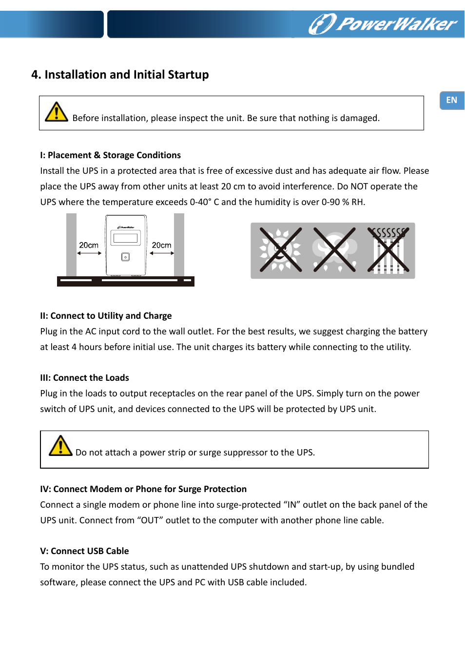 Installation and initial startup | PowerWalker VI 650 LCD User Manual | Page 6 / 183