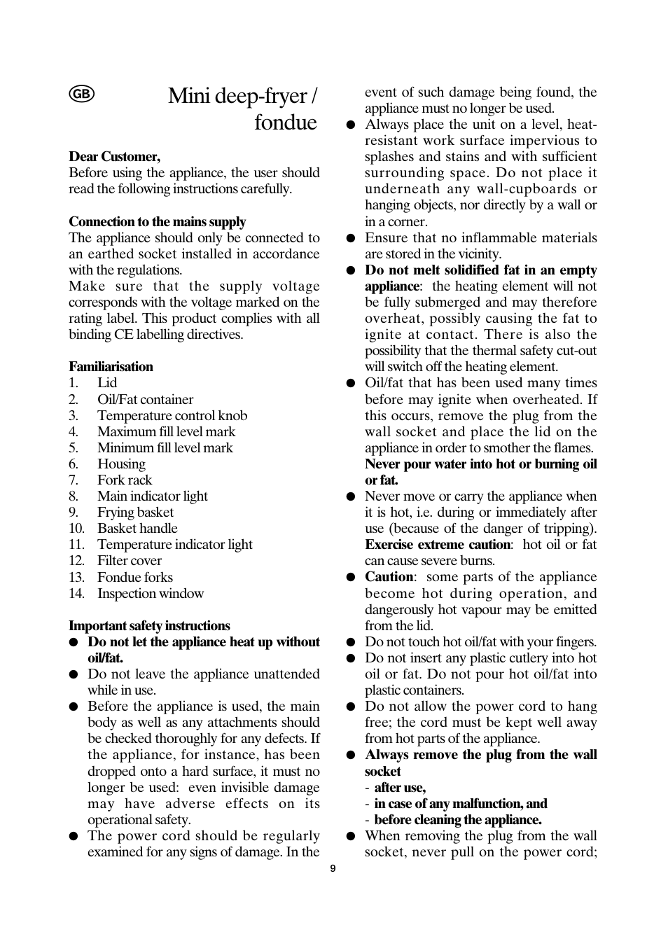 Mini deep-fryer / fondue | SEVERIN FR 2408 User Manual | Page 9 / 70