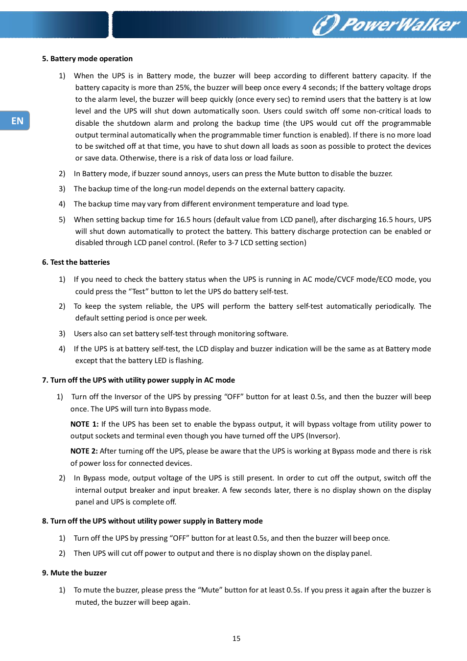 PowerWalker Battery Pack for VFI 10000R LCD User Manual | Page 16 / 90