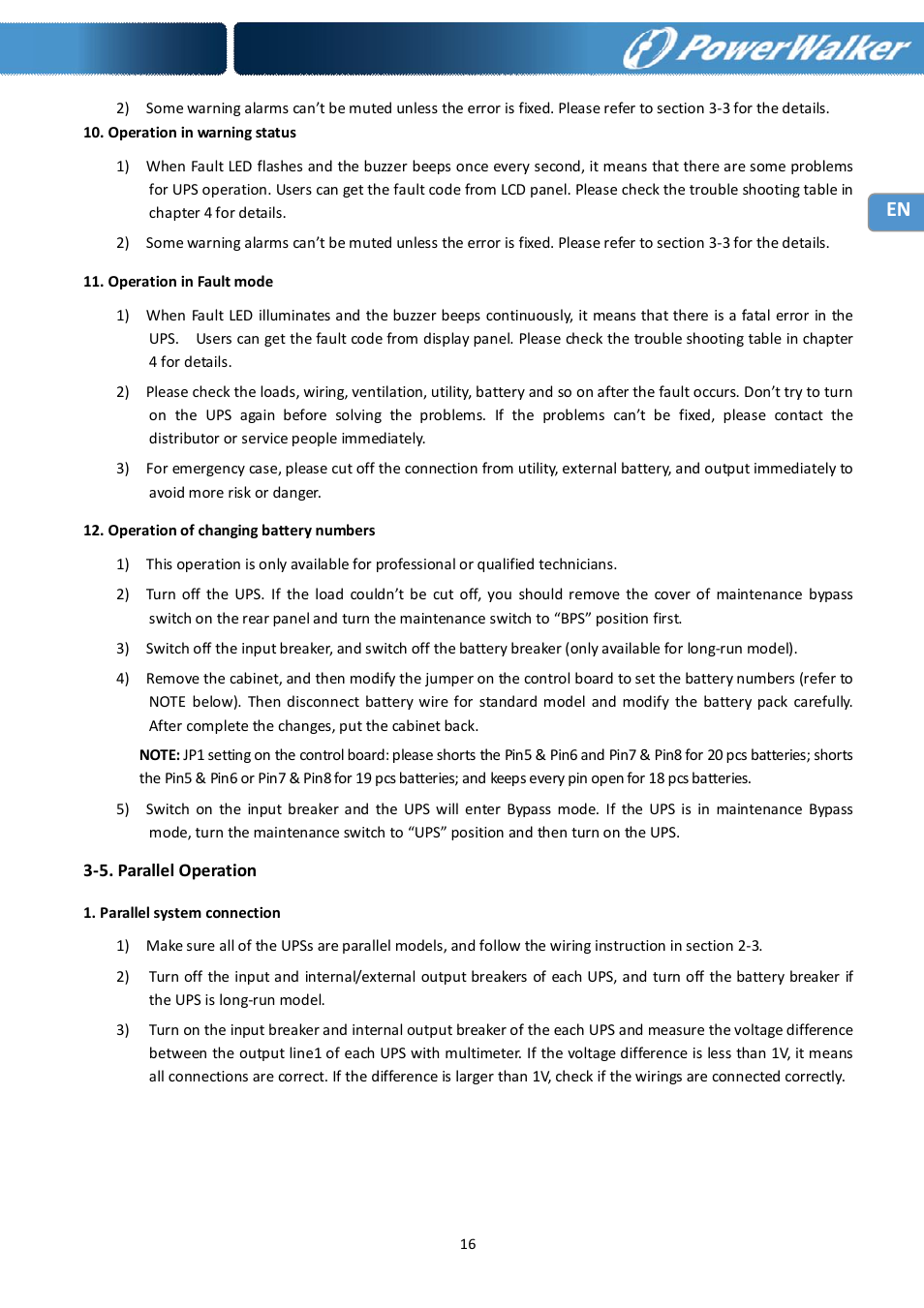 PowerWalker Battery Pack for VFI 10000R LCD User Manual | Page 17 / 90