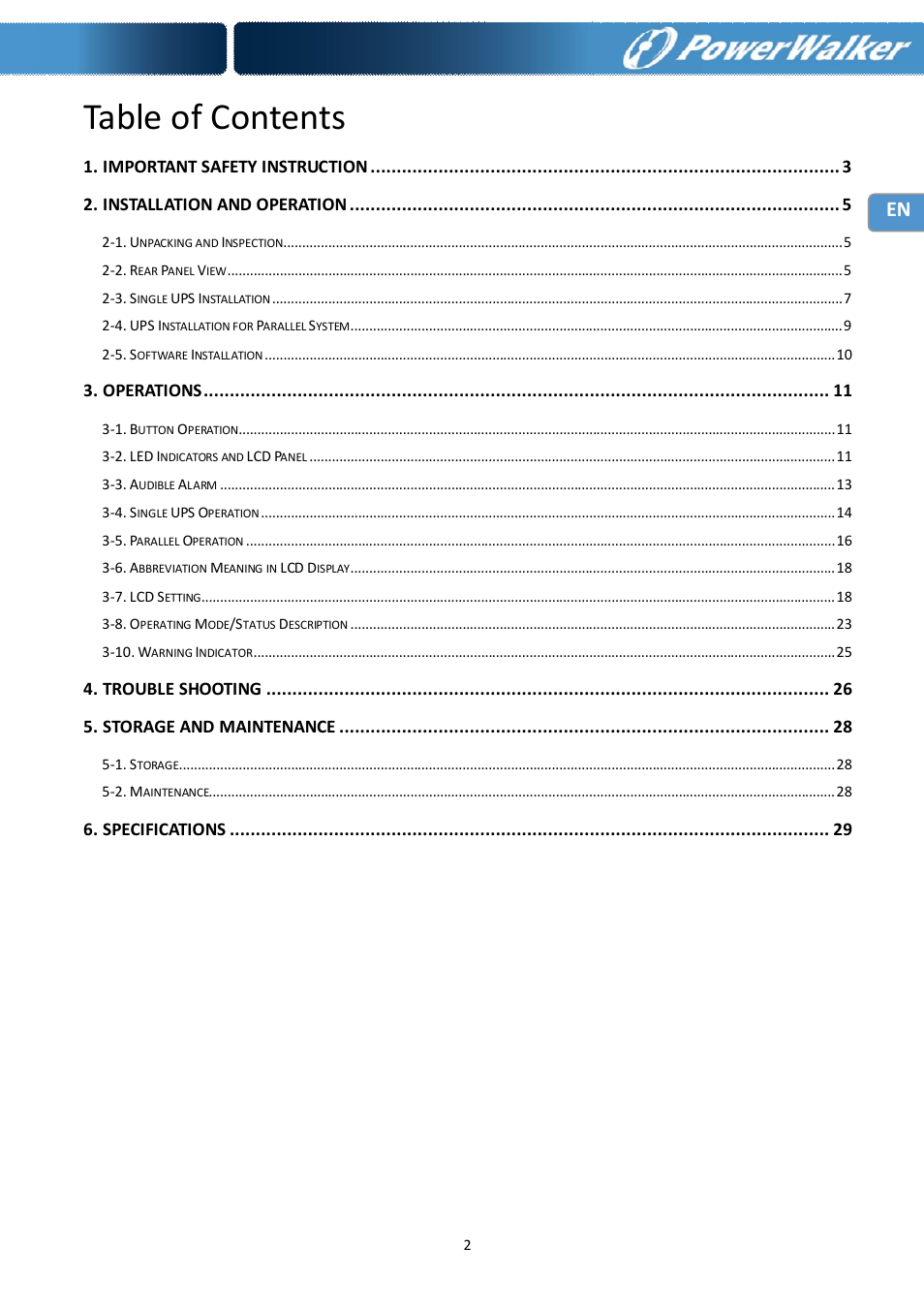 PowerWalker Battery Pack for VFI 10000R LCD User Manual | Page 3 / 90