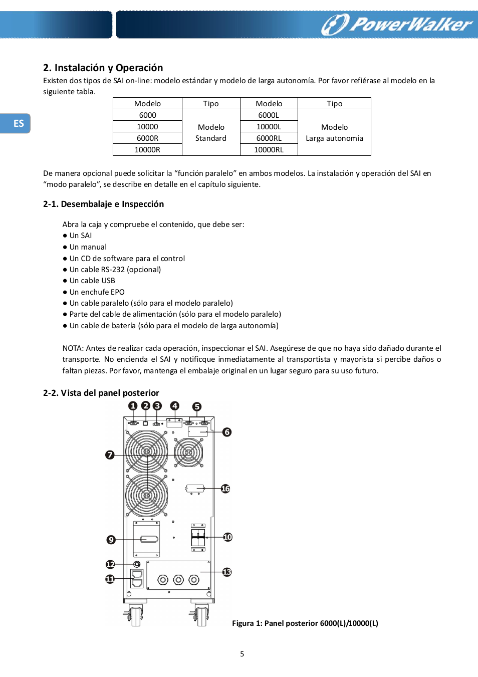 Instalación y operación | PowerWalker Battery Pack for VFI 10000R LCD User Manual | Page 36 / 90