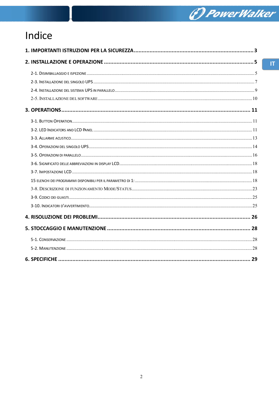 Indice | PowerWalker Battery Pack for VFI 10000R LCD User Manual | Page 63 / 90