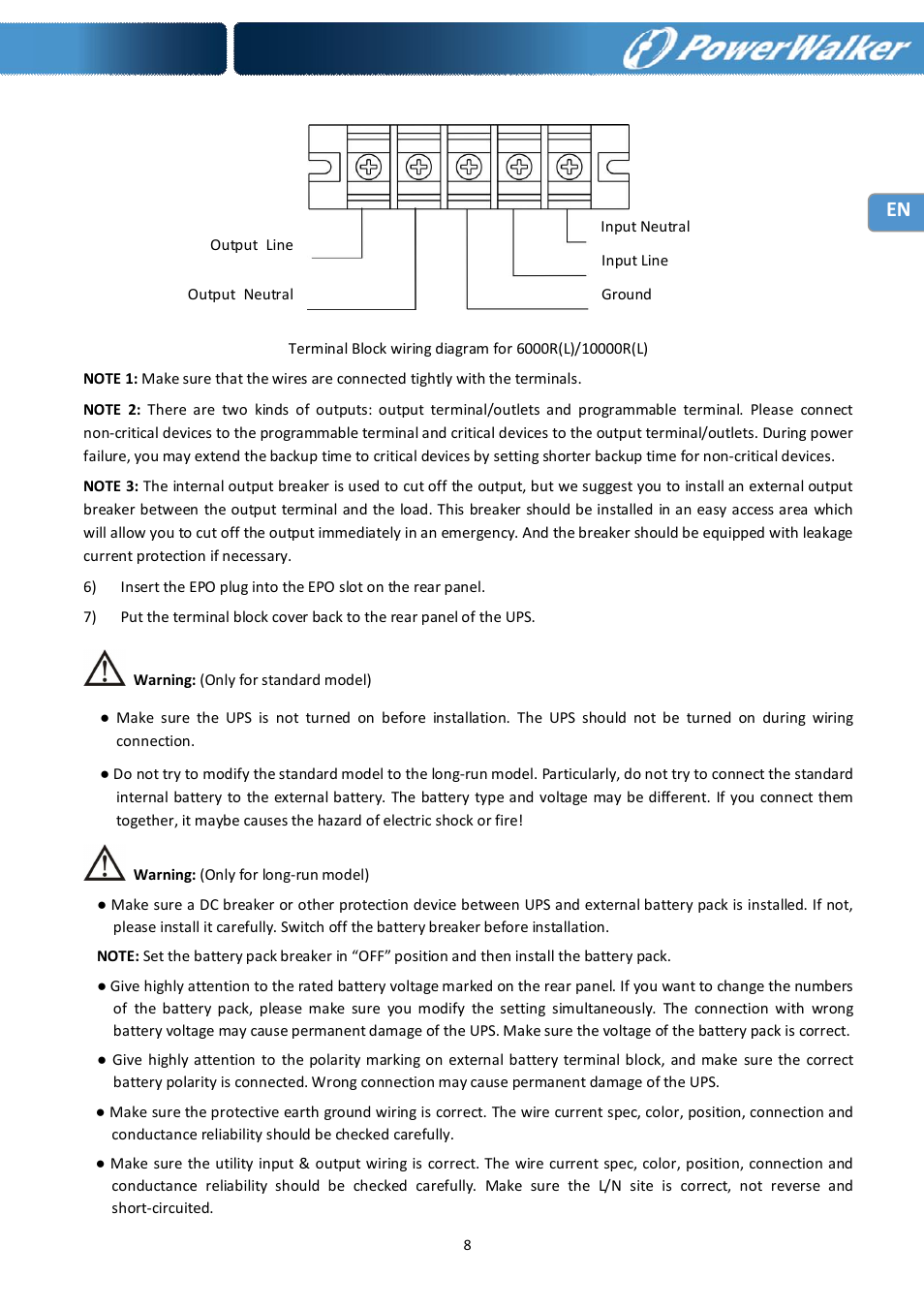 PowerWalker Battery Pack for VFI 10000R LCD User Manual | Page 9 / 90