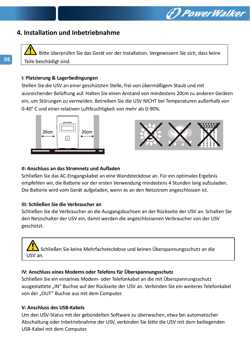 Installation und inbetriebnahme | PowerWalker VI 650 LCD_FR User Manual | Page 14 / 40