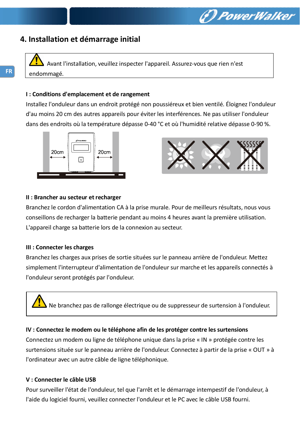 Installation et démarrage initial | PowerWalker VI 650 LCD_FR User Manual | Page 22 / 40