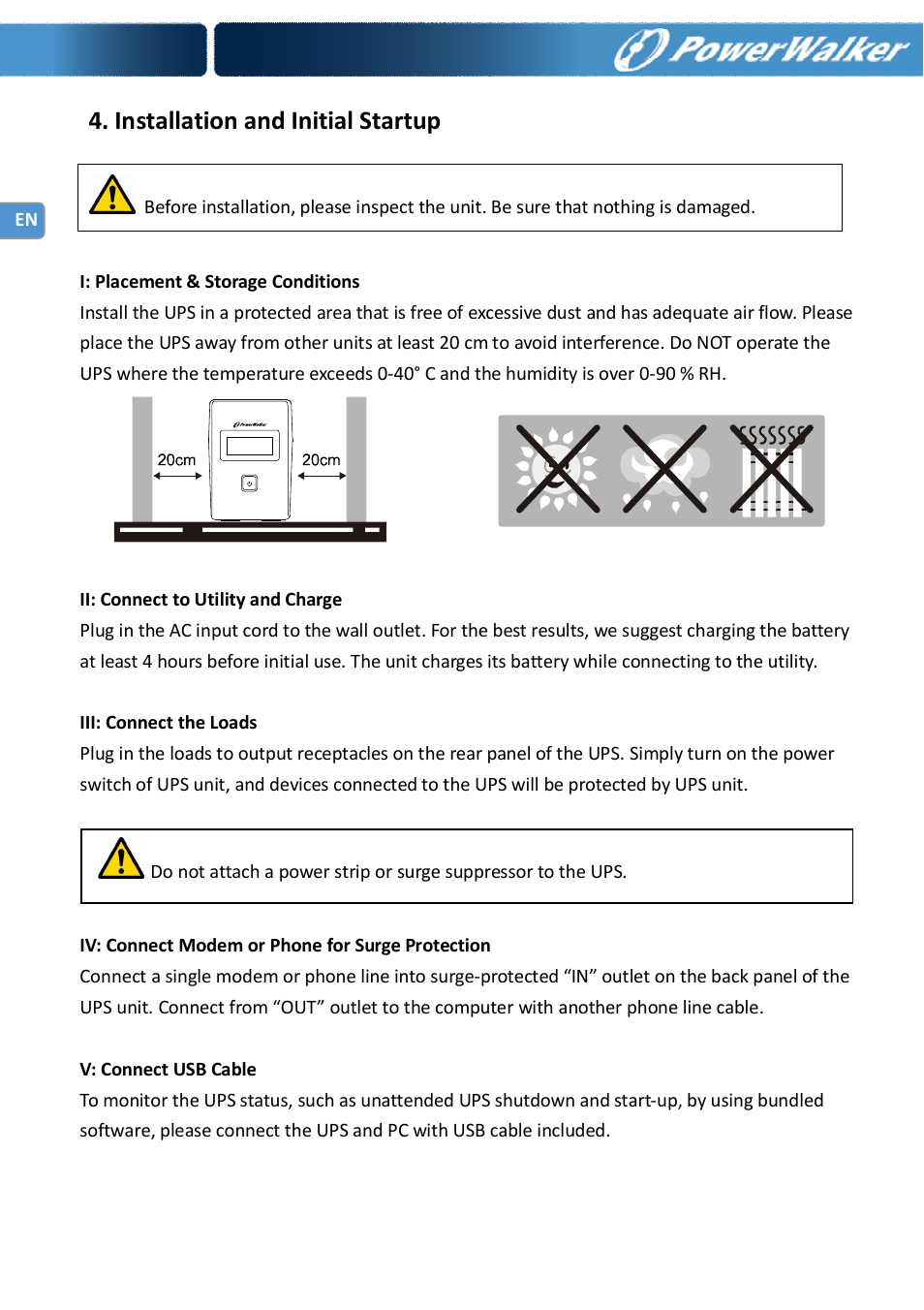 Installation and initial startup | PowerWalker VI 650 LCD_FR User Manual | Page 6 / 40