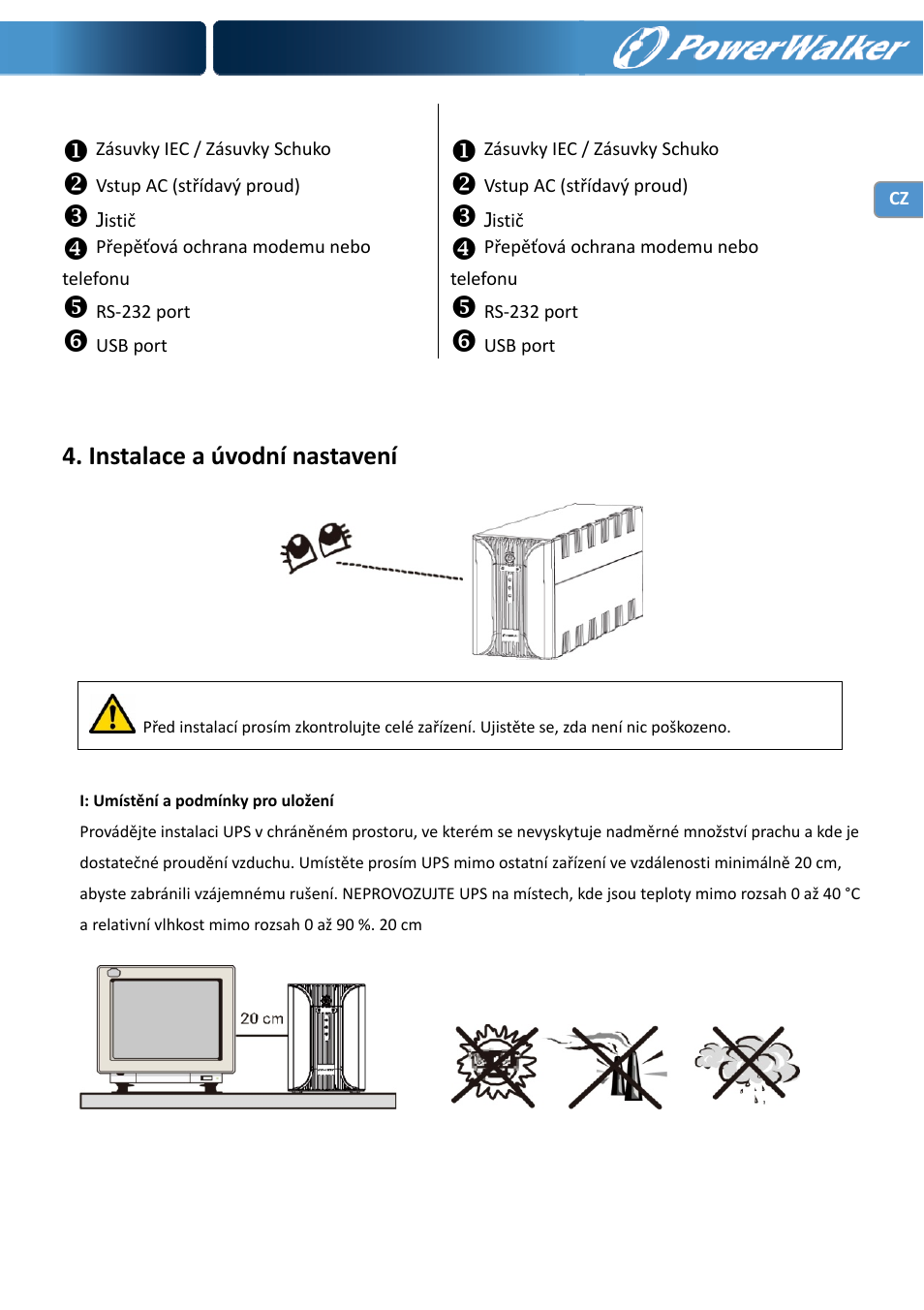 Instalace a úvodní nastavení | PowerWalker VI 1000 User Manual | Page 160 / 220