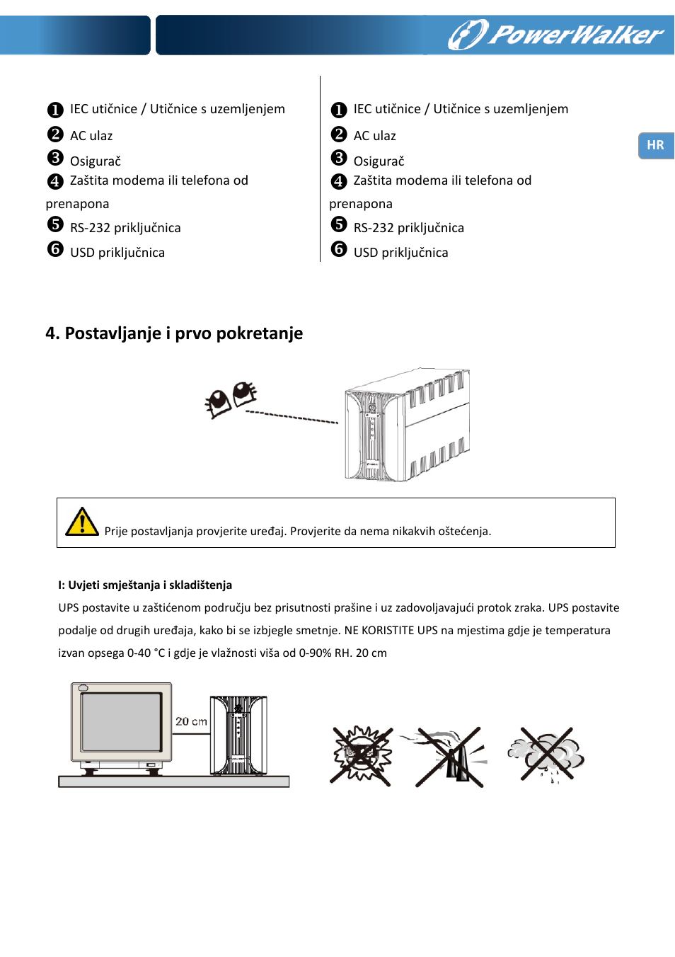 Postavljanje i prvo pokretanje | PowerWalker VI 1000 User Manual | Page 171 / 220