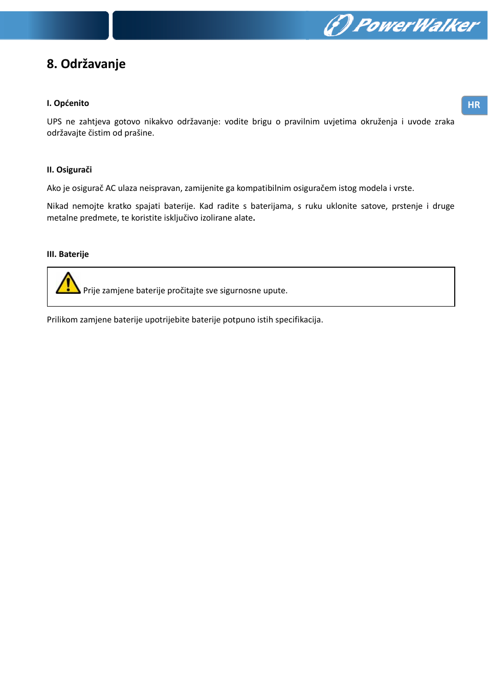 Održavanje | PowerWalker VI 1000 User Manual | Page 175 / 220