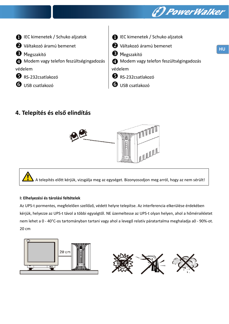 Telepítés és első elindítás | PowerWalker VI 1000 User Manual | Page 182 / 220