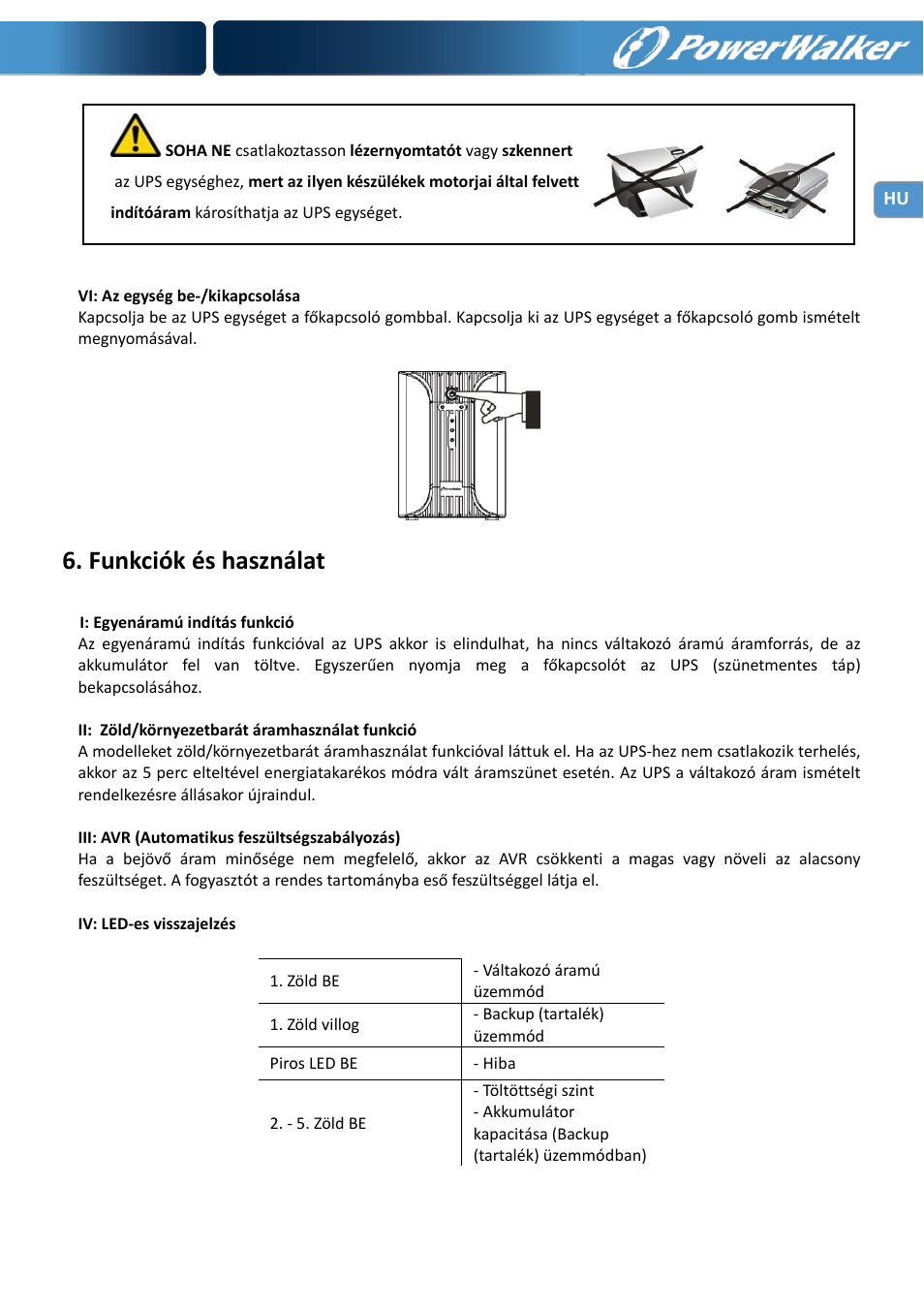 Funkciók és használat | PowerWalker VI 1000 User Manual | Page 184 / 220