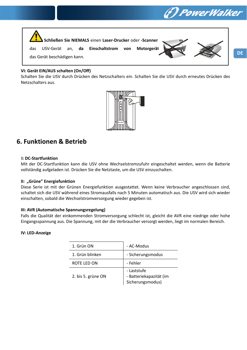 Funktionen & betrieb | PowerWalker VI 1000 User Manual | Page 19 / 220
