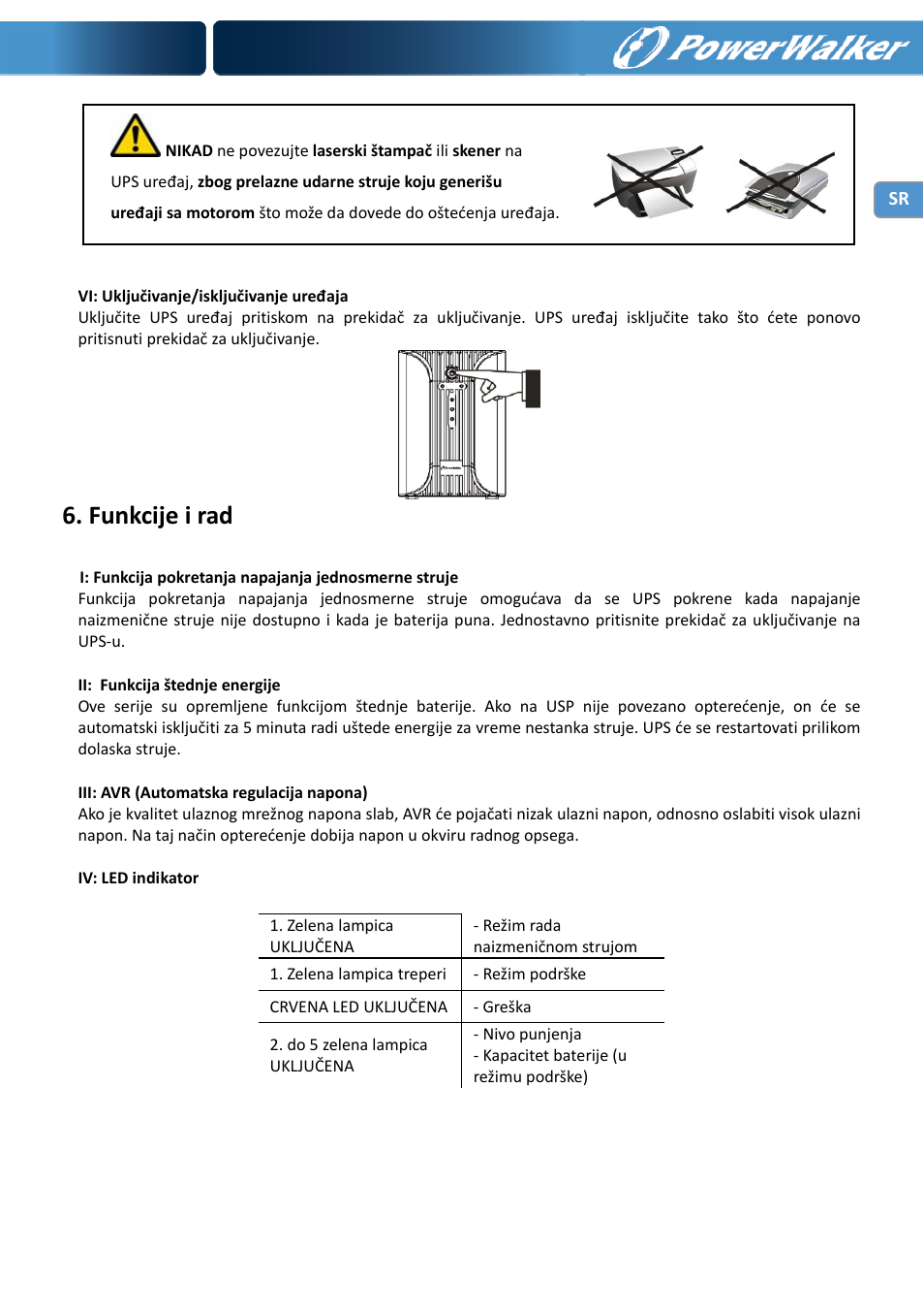 Funkcije i rad | PowerWalker VI 1000 User Manual | Page 217 / 220